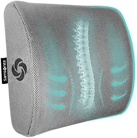 SAMSONITE Lumbar Support Pillow For Office Chair And Car Seat, Perfectly Balanced Memory Foam , Versatile Use Lower Back Cushion
