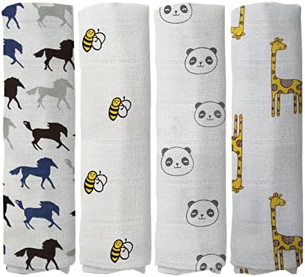 100% Muslin Swaddle Blankets,Baby Swaddling Blankets For New Born, Baby Receiving Blankets Unisex, Soft, Warm And Cosy Baby Blankets Pack Of 4, Size 47 X 47 Inches,Gift For New Mom Jungle Jam