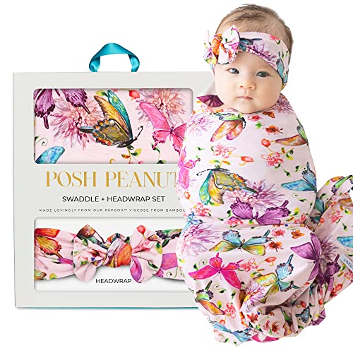 Posh Peanut Baby Swaddle Blanket, Premium Soft Päpook Bamboo Swaddles Wrap & Headband Set, Anti Stink Lightweight Breathable Infant Receiving Swaddling Blankets, Large Boy & Girl Newborn Shower Gift