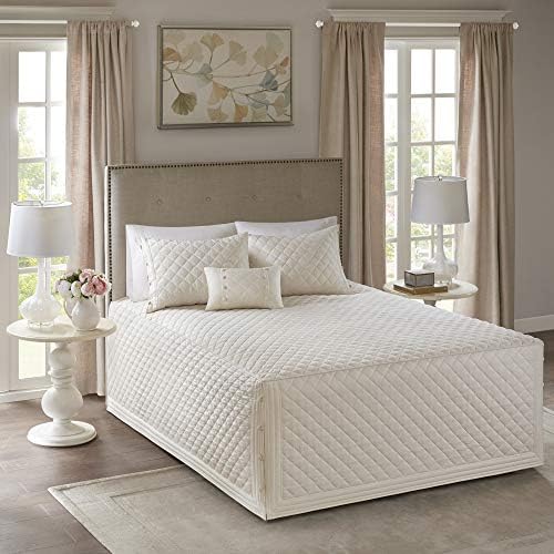 Madison Park Quebec Fitted Bedspread Classic Traditional Design All Season, Lightweight, Bedding Set, Matching Shams, Queen(60" X80+24D), Quebec, Damask Quilted Cream 3 Piece