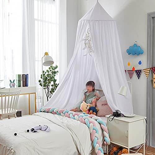 Bed Canopy For Girls Kids,Princess Round Dome Children Dreamy Mosquito Net Bedding Girls Room Castle Play Tent Hanging House Decor Reading Nook Canopies (Beige Pink)