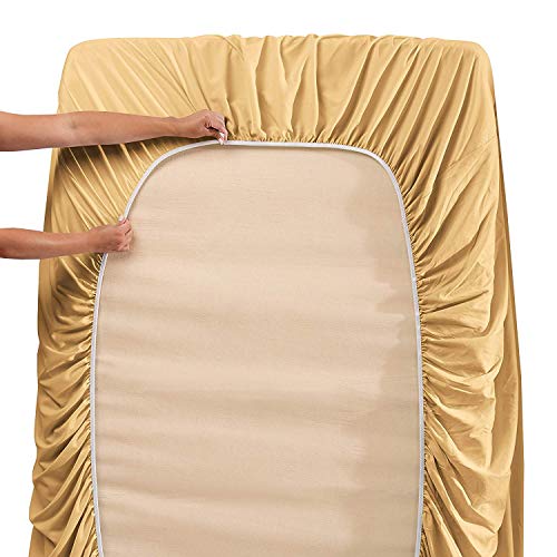 Premier 1800 Series 4pc Bed Sheet Set - Queen, Camel Gold, Hypoallergenic, Deep Pocket