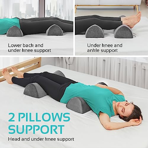 2 Pack Large Half Moon Bolster Pillow For Legs, Knees, Lower Back And Head, Lumbar Support Pillow For Bed, Sleeping | Semi Roll For Ankle And Foot Comfort - Machine Washable Cover, Grey