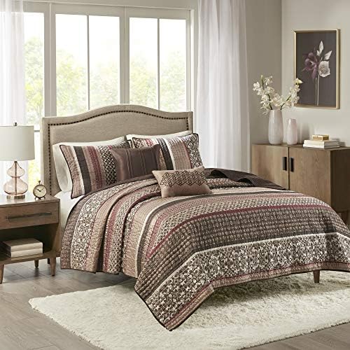 Quilt Set Luxurious Jacquard Stripes Design - All Season, Coverlet Bedspread Lightweight Bedding Layer, Shams, Decorative Pillow, Full/Queen(90"x90"), Floral Blue 5 Piece