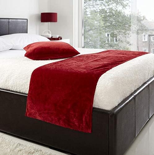 Luxury Velvet Bed Runner/Scarf/Throw With 2 Cushion Covers 18" For All Bed Sizes Christmas Halloween Bedding Home Décor, King/Cal. King, Red