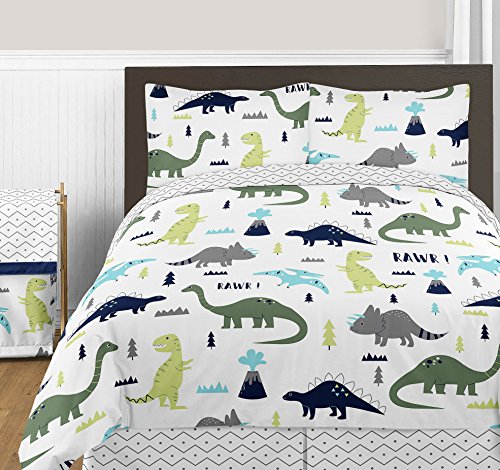 Grey Chevron Prehistoric Print Queen Bed Skirt For Blue And Green Modern Dinosaur Bedding Sets