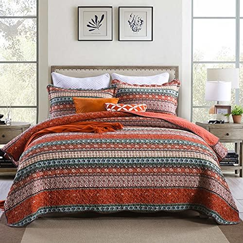 Cotton Quilt Set King Size,3 Pieces Reversible Bedspread Patchwork Bedding Set Teal Blue Floral Covetlet With 2 Pillow Cases For All Season King (94"×106")