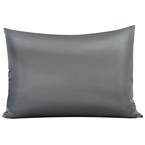  Satin Bed Pillowcase, Both Side Silky Soft Standard Size Satin Pillowcases For Hair And Skin, Bed Pillow Covers With Hidden Zipper, Pillow Protector, Pack Of 1 Piece (Standard, Deep Gray)