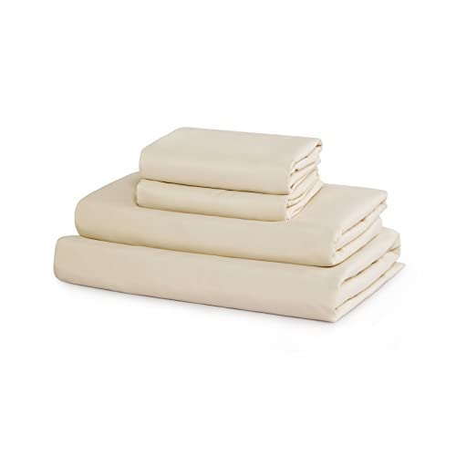 - Light Beige Sheet Set, Plain Solid Color, Soft Microfiber Bedding (4pcs, Queen Size)