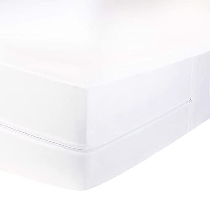 Amazon Basics Zipper-Enclosed Waterproof Mattress And Box Spring Cover Protector - Queen Size, 12 To 18-Inch Depth, White