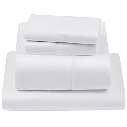  LBRO2M 1000 Thread Count 100% Egyptian Cotton Queen Size Sheets Set,Wrinkle Breathable Bed Sheet 4 Piece Sets,16 Inches Deep Pocket,Bedding Soft Comforterble,Sateen Weave Long Staple,White