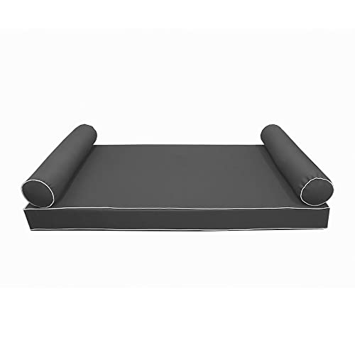  PROLINEMAX Style5 Full Size 3PC Contrast Pipe Trim Outdoor Daybed Mattress Bolster Pillow Fitted Sheet Slip Cover ONLY AD003