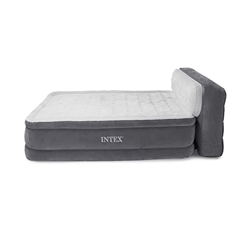 Intex Dura-Beam Ultra Plush Inflatable Pillow Top Bed Air Mattress With Headboard, Built-in Internal Electric Pump And Carry Storage Bag, Queen, Gray