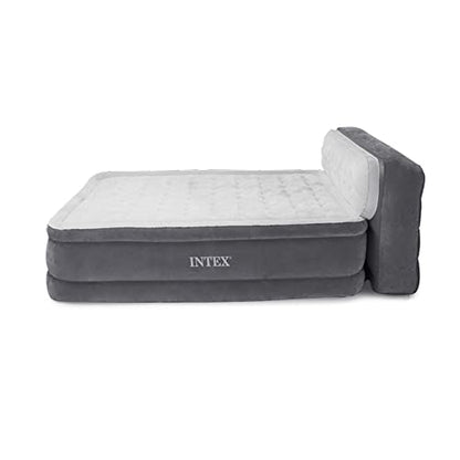 Intex Dura-Beam Ultra Plush Inflatable Pillow Top Bed Air Mattress With Headboard, Built-in Internal Electric Pump And Carry Storage Bag, Queen, Gray