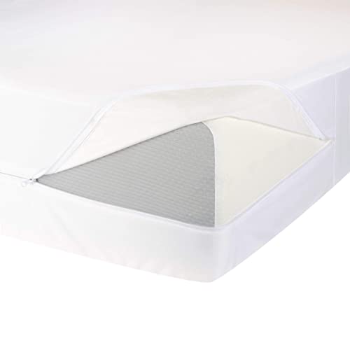 Amazon Basics Zipper-Enclosed Waterproof Mattress And Box Spring Cover Protector - Queen Size, 12 To 18-Inch Depth, White