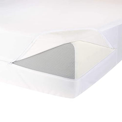 Amazon Basics Zipper-Enclosed Waterproof Mattress And Box Spring Cover Protector - Queen Size, 12 To 18-Inch Depth, White