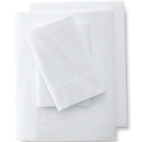  Lands' End 5oz Flannel Solid Flat Sheet White Queen Flat Sheet