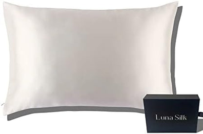  LUNASILK Mulberry Silk Pillowcase For Hair & Skin, 100% Real Pure Silk Pillowcase With Hidden Zipper, Acne Free, Queen, White, 22mm