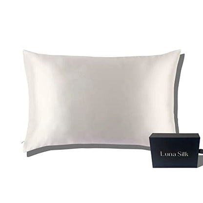  LUNASILK Mulberry Silk Pillowcase For Hair & Skin, 100% Real Pure Silk Pillowcase With Hidden Zipper, Acne Free, Queen, White, 22mm