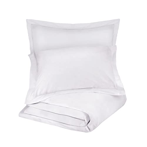  100% Organic Cotton Duvet Cover Queen Set – Crisp, Soft & Naturally Cooling Weave, 300 Thread Count GOTS Certified Full / Queen Duvet Cover & 2 Pillow Shams – 88x92 Inches, White