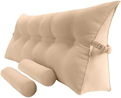  Peachwell Triangular Reading Bed Rest Pillow Large Bolster Cushion Headboard Backrest Wedge Pillow With Two Detachable Roll Pillows For Neck & Lumbar Support (Grey, Queen: 59 X 8 X 20 Inches)
