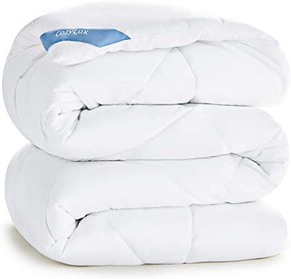  CozyLux Queen Size Bedding Comforter Duvet Insert - Quilted White Comforters With Corner Tabs, 1800 Series Soft Siliconized Fiberfill All Season Down Alternative Bed Comforter - Box Stitched