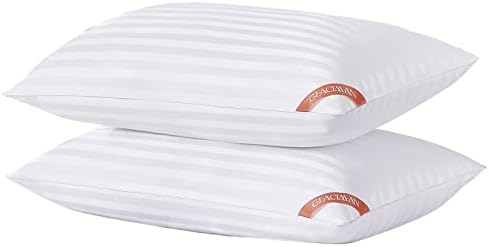  Standard Size Bed Pillows For Sleeping Set Of 2, Hotel Quality Pillows 2 Pack For Side And Back Sleepers, Breathable Cover And Down Alternative Filling, White Piping，20X26 Inches