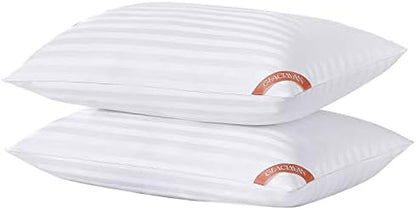  Standard Size Bed Pillows For Sleeping Set Of 2, Hotel Quality Pillows 2 Pack For Side And Back Sleepers, Breathable Cover And Down Alternative Filling, White Piping，20X26 Inches