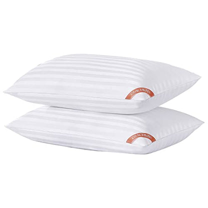  Standard Size Bed Pillows For Sleeping Set Of 2, Hotel Quality Pillows 2 Pack For Side And Back Sleepers, Breathable Cover And Down Alternative Filling, White Piping，20X26 Inches