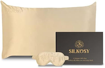  Mulberry Silk Pillowcase For Hair And Skin With Hidden Zipper, 22 Momme 100% Real Silk Pillow Case With Sleep Mask, Premium Grade 6A Silk Promotes Soft Skin, 900 Thread Count