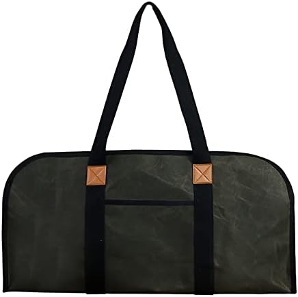 Petyoung Large Capacity Firewood Carrier, Portable Wet Waxed Canvas Durable Wood Bag Multifunctional Storage Hand Bag