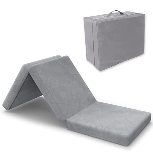  Folding Mattress, 4" Foldable Mattress With Storage Bag Tri Foam Topper Floor Cot Mattress, Guset Bed With Machine Washable Cover And Waterproof Lining, CertiPUR-US Certified 25 X 75 Inch