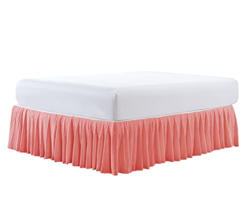  Microfiber Pleated Bedskirt, Stylish Design Wrap Around Solid Microfiber With 18" Drop, Gathered Ruffled Bedding Home Decoration, King, Birdsong Coral (78" X 80" + 18")