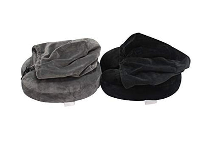  Luxury Memory Foam Neck Travel Pillow With Hoodie. Stylish Carry Bag. Premium Velvet. Washable Zippered Cover. Scientifically Proven U Shaped Neck Pillow. Business Traveler Gifts. (Gray)