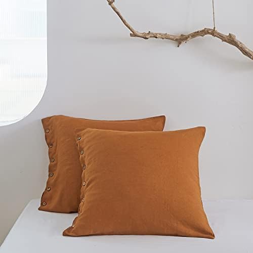  100% Linen Euro Shams With White Trim Inserted Edges 26x26 Inch Stone Washed Pillow Cover Set Of 2 Basic Style Cushion Covers,Rust