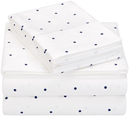  Amazon Brand – Pinzon 170-Gram Flannel Cotton Bed Sheet Set, Queen, Navy Dot