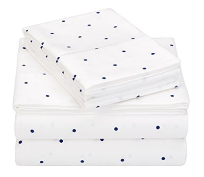  Amazon Brand – Pinzon 170-Gram Flannel Cotton Bed Sheet Set, Queen, Navy Dot