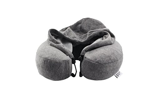  Luxury Memory Foam Neck Travel Pillow With Hoodie. Stylish Carry Bag. Premium Velvet. Washable Zippered Cover. Scientifically Proven U Shaped Neck Pillow. Business Traveler Gifts. (Gray)