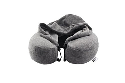  Luxury Memory Foam Neck Travel Pillow With Hoodie. Stylish Carry Bag. Premium Velvet. Washable Zippered Cover. Scientifically Proven U Shaped Neck Pillow. Business Traveler Gifts. (Gray)