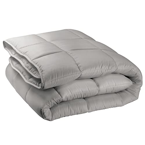  MDesign Twin All-Season Down Alternative Comforter - Quilted Duvet Insert Or Stand-Alone Comforter - Plush Microfiber Fill, Box Stitched - Machine Washable - Gray
