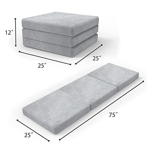  Folding Mattress, 4" Foldable Mattress With Storage Bag Tri Foam Topper Floor Cot Mattress, Guset Bed With Machine Washable Cover And Waterproof Lining, CertiPUR-US Certified 25 X 75 Inch