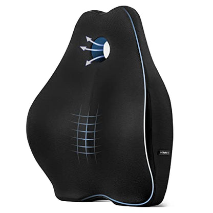  Okayday Ergonomic Lumbar Support Pillow For Office Chair Car Seat Orthopedic Memory Foam Back Cushion With Breathable Mesh Cover, Relieve Back Pain & Improve Posture, Spinal Alignment (Black)