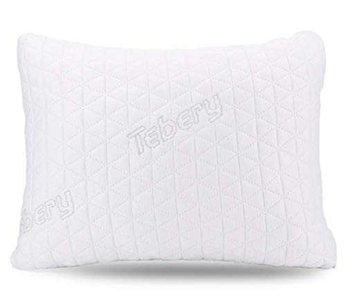  Tebery Shredded Memory Foam Travel Pillow With Bamboo Derived Viscose Rayon Cover Adjustable Compressible Camping Pillow With Stuff Sack Great For Backpacking, Airplane Or Car Travel - 14" X 19"