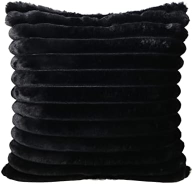  Hodeco Super Soft Decorative Throw Pillow Cover Double Side Faux Fur Comfy Wide Stripe Thick Fluffy Extra Plush Shaggy Cushion Cover For Couch Chair 100% Polyester, 1 Piece (18x18 Inches, Black)