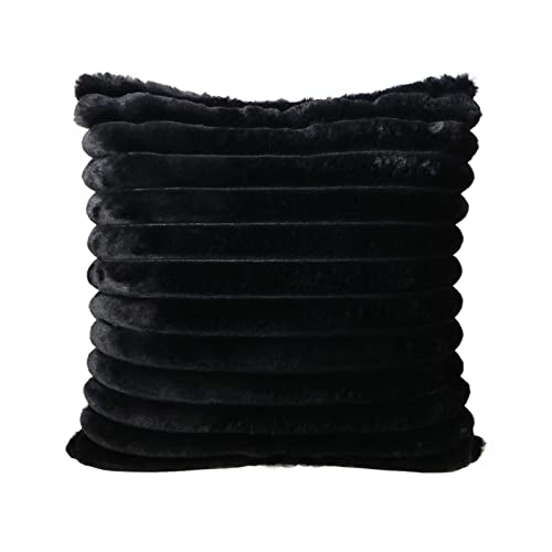  Hodeco Super Soft Decorative Throw Pillow Cover Double Side Faux Fur Comfy Wide Stripe Thick Fluffy Extra Plush Shaggy Cushion Cover For Couch Chair 100% Polyester, 1 Piece (18x18 Inches, Black)