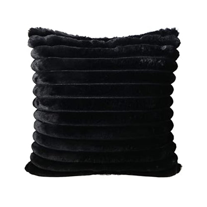  Hodeco Super Soft Decorative Throw Pillow Cover Double Side Faux Fur Comfy Wide Stripe Thick Fluffy Extra Plush Shaggy Cushion Cover For Couch Chair 100% Polyester, 1 Piece (18x18 Inches, Black)
