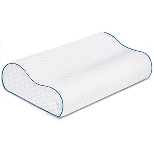  Memory Foam Contour Pillow, Neck Support Cervical Bed Pillow For Sleeping, Side Sleeper - Relieve Neck Pain With Washable Zippered Soft Cover