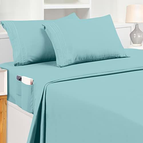 Queen Sheet Set – Soft Microfiber 4 Piece Luxury Bed Sheets With Deep Pockets - Embroidered Pillow Cases - Side Storage Pocket Fitted Sheet - Flat Sheet (Grey)