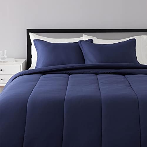  Amazon Basics Reversible Comforter Set, Twin / Twin XL, Blue Harbor Stripes, Microfiber, Ultra-Soft