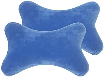  Bookishbunny 2 Packs Dog Bone Shaped Travel Neck Memory Foam Pillows With Removable Velvet Cover For Car Bus Truck Driving Comfort Head Rest Support (Blue)